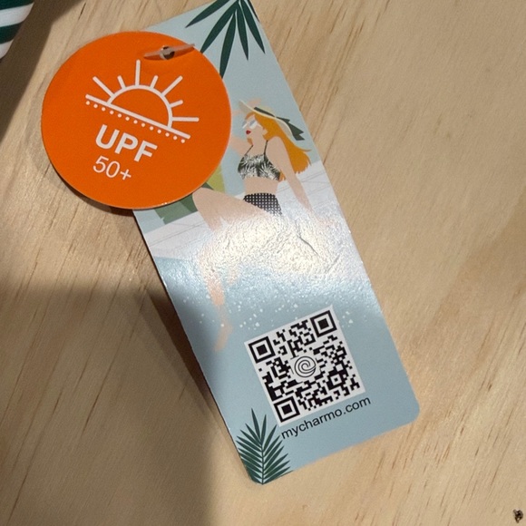 Striped Halter Bikini Top and Tropical Print Bottom - Picture 2 of 7